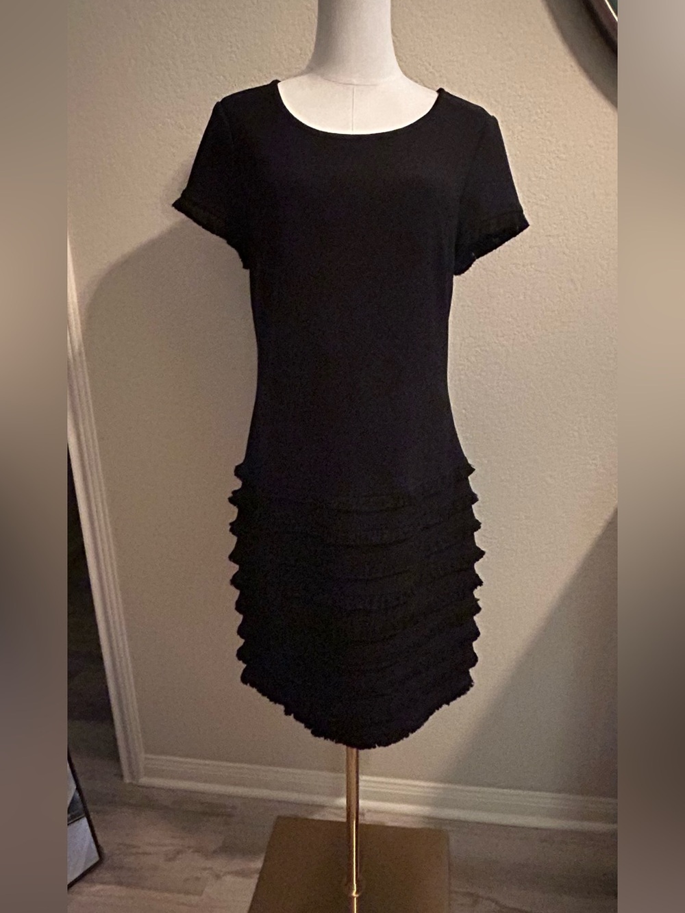 Joseph Ribkoff Black Short-Sleeve Ruffle-Tier Dress